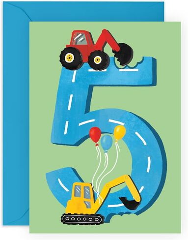 CENTRAL 23 First Birthday Card for Boys - Happy 1st Birthday - Age 1 - One Year Old - Tractors Greeting Card - Fun Construction Vehicle Themed Card for Kids - Son, Grandson, Toddler in Saudi Arabia