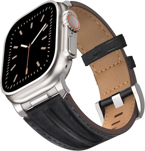 أعلى الحبوب الجلدية الأصلية المتوافقة مع Apple Watch Ultra Band 49mm 46mm 45mm 44mm 42mm ، حزام فرقة الموصل المعدني الوعرة للنساء Men Iwatch Ultra 2/1 Series 10 9 8 7 6 5 4 3 2 1 SE in Kuwait