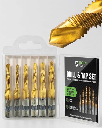 مجموعة لقم الحفر المركبة، 13 قطعة HSS مطلية بالتيتانيوم SAE ولقم مترية 3 في 1 للحفر والنقر والتوسيع، ساق سداسية 1/4 بوصة، محول سريع التغيير، حقيبة تخزين للمعادن والخشب in Kuwait