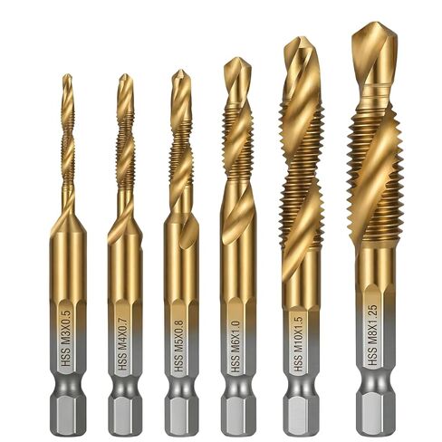 6 Pcs Combination Tap and Drill Bit Set Combination Drills Tap Bit Set Thread Taps Drill Bits Sets Multi Use Countersink Hex Bits Sets M3 M4 M5 M6 M8 M10 in Saudi Arabia