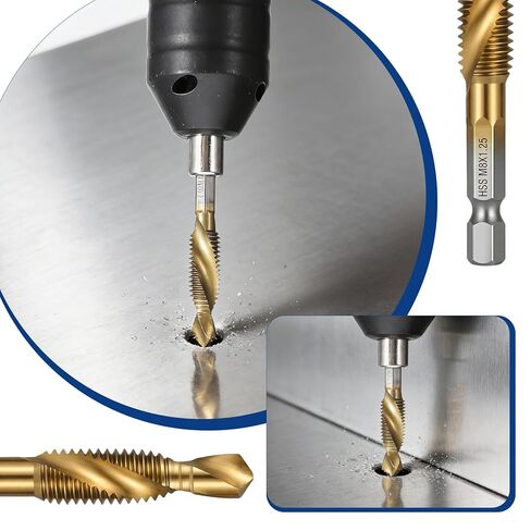6 Pcs Combination Tap and Drill Bit Set Combination Drills Tap Bit Set Thread Taps Drill Bits Sets Multi Use Countersink Hex Bits Sets M3 M4 M5 M6 M8 M10 in Saudi Arabia