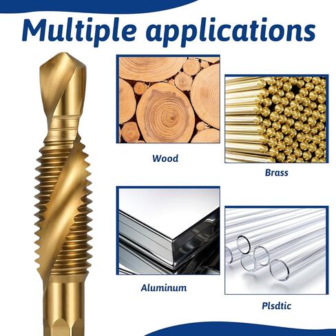 6 Pcs Combination Tap and Drill Bit Set Combination Drills Tap Bit Set Thread Taps Drill Bits Sets Multi Use Countersink Hex Bits Sets M3 M4 M5 M6 M8 M10 in Saudi Arabia
