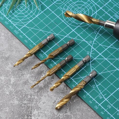 6 Pcs Combination Tap and Drill Bit Set Combination Drills Tap Bit Set Thread Taps Drill Bits Sets Multi Use Countersink Hex Bits Sets M3 M4 M5 M6 M8 M10 in Saudi Arabia