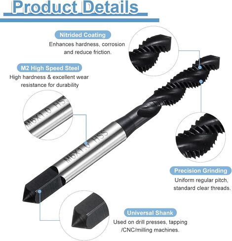 uxcell 8pcs Spiral Flute Thread Taps M6 x 1 H2 Metric Machine Threading Tap Bit, Nitrided Coated Screw Tapping Repair Tool, M2 High-Speed Steel (HSS6542) in Saudi Arabia