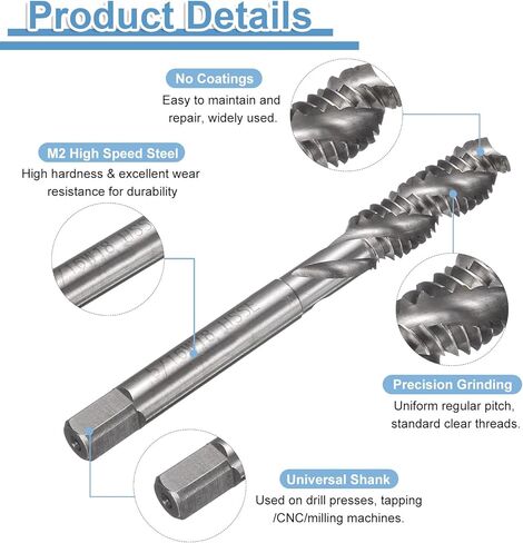 uxcell 3pcs Spiral Flute Thread Taps 5/16-18 BSW H2 Machine Threading Tap Bit, Uncoated Screw Tapping Repair Tool, M35 Cobalt High-Speed Steel (M35 HSS-CO) in Saudi Arabia