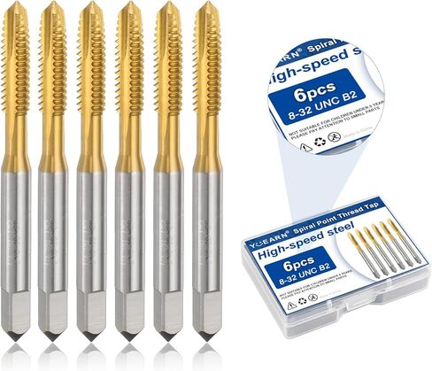6Pcs 1/4-20 UNC B2 Spiral Point Thread Tap, Titanium Coated HSS 6542 Tapping Tool, Threading Bit for Metal, Wood, and Plastic Drilling in Kuwait
