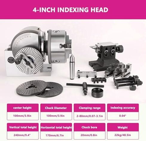 Dividing Head Milling Set with 3-Jaw Chuck & Tailstock for Precision Milling, Grinding, Drilling - Ideal for Metalworking & Machining Enthusiasts in Saudi Arabia