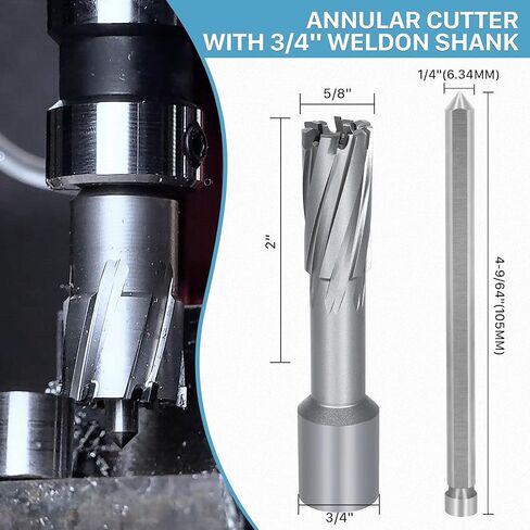 KEENTECH Carbide-Tipped Annular Cutter, 5/8" Diameter x 2" Depth, 3/4" Weldon Shank (2 Flat), High Speed Cutting TCT Mag Drill Bit with Pilot Pin for Harder Material, Stainless Steel, Cast Iron in Saudi Arabia