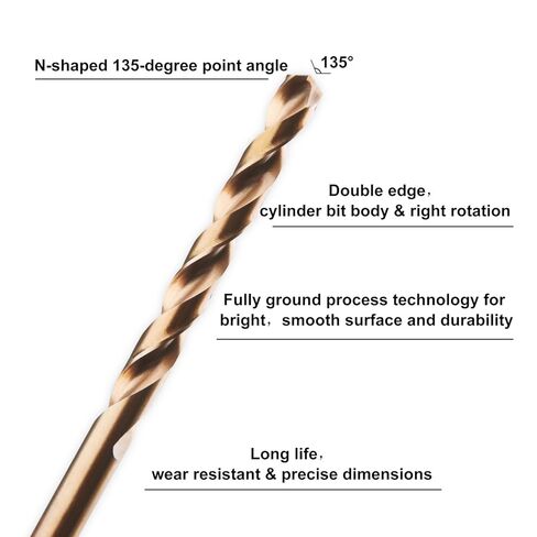LU&MN M35 Cobalt HSS لقمة مثقاب ملتوية بطول Jobber مع ساق مستقيمة، شديدة التحمل، حفر للحديد الزهر، الفولاذ المعالج بالحرارة، الفولاذ المقاوم للصدأ والمواد الصلبة الأخرى، 10 قطع، 1/4 بوصة in Kuwait