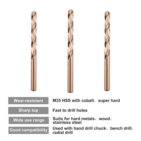 LU&MN M35 Cobalt HSS لقمة مثقاب ملتوية بطول Jobber مع ساق مستقيمة، شديدة التحمل، حفر للحديد الزهر، الفولاذ المعالج بالحرارة، الفولاذ المقاوم للصدأ والمواد الصلبة الأخرى، 10 قطع، 1/4 بوصة in Kuwait
