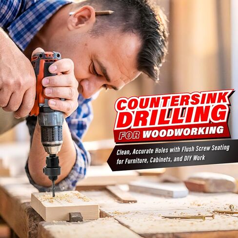 DIYSELF 15PCS Countersink Drill Bit Set for Woodworking, 1/4 Countersink Drill Bit, M2 Cobalt HSS Tapered Bits, Wood Plug Cutters, Collars&Extension, Counter Sink Drill Bit for Wood in Kuwait