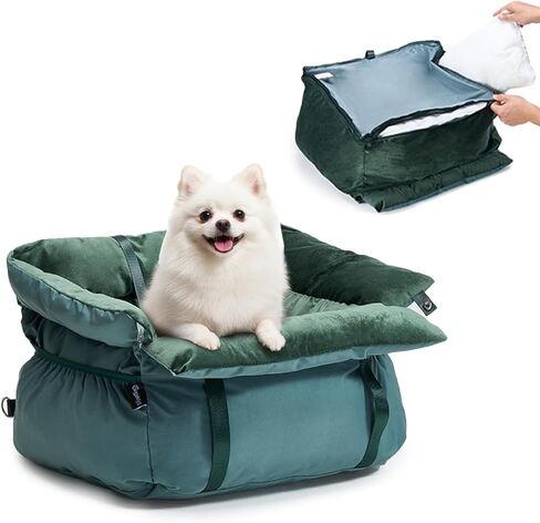 BurgeonNest Dog Car Seat for Small Dogs, Fully Detachable and Washable Cat Carseats Under 25 lbs, Soft Pet Booster Seats with Storage Pockets and Clip-On Leash Portable Car Travel Carrier Bed, Blue in Kuwait