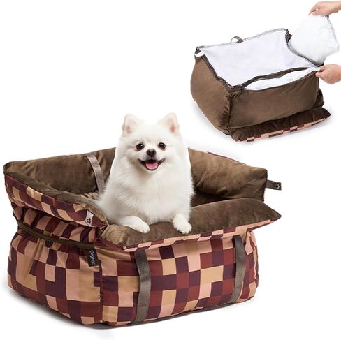 BurgeonNest Dog Car Seat for Small Dogs, Fully Detachable and Washable Cat Carseats Under 25 lbs, Soft Pet Booster Seats with Storage Pockets and Clip-On Leash Portable Car Travel Carrier Bed, Blue in Saudi Arabia