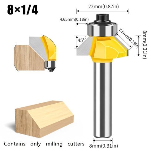1piece 45 Degree Woodworking Milling Cutter Trimming Machine Tool, Sharp Engraving Machine Accessory 8mm Shank(8X6.35mm) in Saudi Arabia