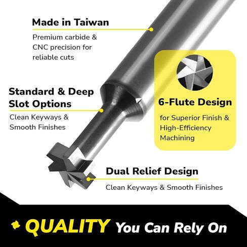 SPEED TIGER IT6T Keyseat Cutter T-Slot Undercutting End Mill, Dia. 1/4",Cutter Width 0.040", Neck Dia.1/8",Neck Length 3/8",Shank Dia. 1/4",OAL 2-1/2", 6Flutes,for Alloy Steels, Hardened Steel, Metal in Kuwait