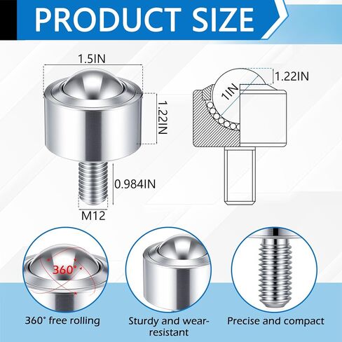 4 Pcs 1 Inch Heavy Duty Steel Ball Transfer Bearing Roller, 1560 Lbs Total Load Capacity, 360° Conveyor Roller, Ball Transfer Unit with Thread Stem for Workbench Table in Kuwait