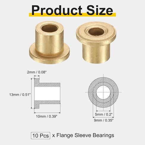 uxcell 10Pcs Flange Sleeve Bearings, 5mm Bore x 9mm OD x 10mm Length, Self-Lubricating Sintered Bronze Bushings in Saudi Arabia