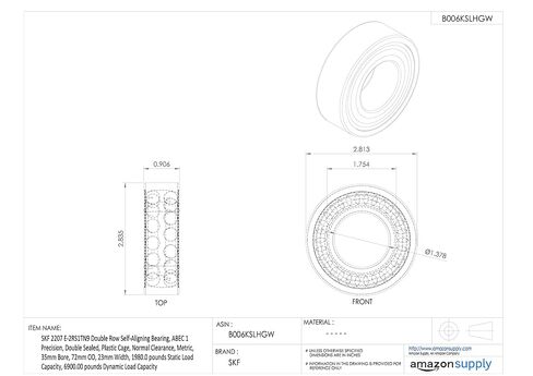 SKF 2207 E-2RS1TN9 Double Row Self-Aligning Bearing, ABEC 1 Precision, Double Sealed, Plastic Cage, Normal Clearance, Metric, 35mm Bore, 72mm OD, 23mm Width, 1980.0 pounds Static Load Capacity, 6900.00 pounds Dynamic Load Capacity in Saudi Arabia