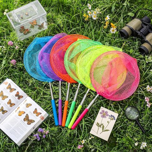 Sosation 6 Pcs Kids Telescopic Butterfly Fishing Nets Colorful Bug Catching Nets Outdoor Tools for Catching Butterfly Insects Bug Fish Ladybird, Extendable from 15 Inch to 34 Inch in Saudi Arabia