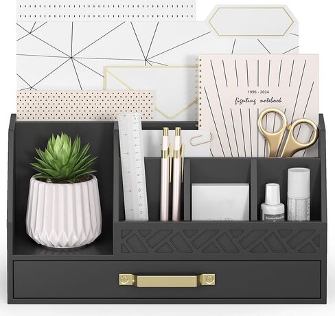 Wisuce Bamboo Mail Organizer Countertop with Drawers, Wooden Desk Organizer File Bill Sorter Storage Box for Desktop Letter Envelope Countertop Holder for Office Home School Organization in Kuwait