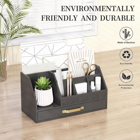 Wisuce Bamboo Mail Organizer Countertop with Drawers, Wooden Desk Organizer File Bill Sorter Storage Box for Desktop Letter Envelope Countertop Holder for Office Home School Organization in Kuwait