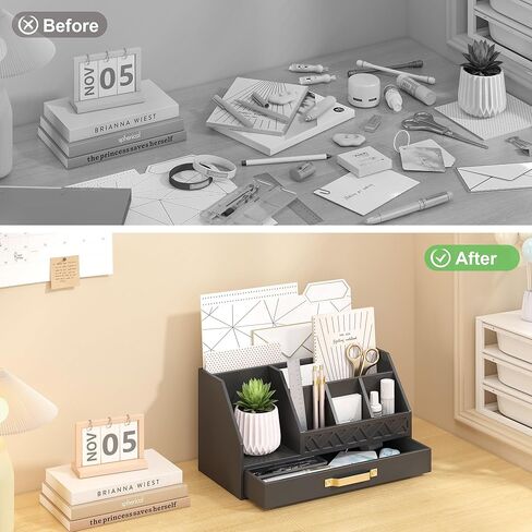 Wisuce Bamboo Mail Organizer Countertop with Drawers, Wooden Desk Organizer File Bill Sorter Storage Box for Desktop Letter Envelope Countertop Holder for Office Home School Organization in Kuwait