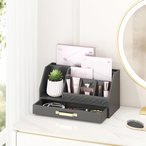 Wisuce Bamboo Mail Organizer Countertop with Drawers, Wooden Desk Organizer File Bill Sorter Storage Box for Desktop Letter Envelope Countertop Holder for Office Home School Organization in Kuwait