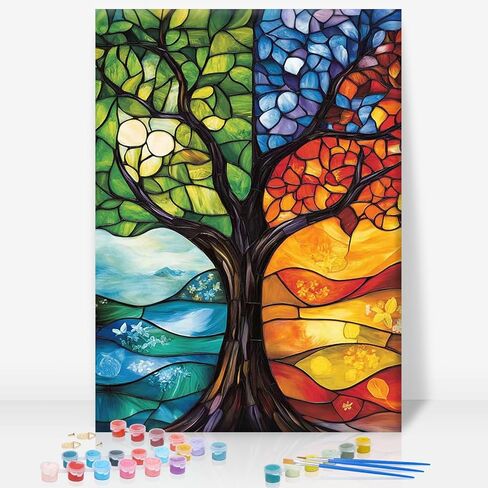 Framed Paint by Numbers Kit for Adults Beginner, Plants Easy Paint by Number Kits on Canvas Framed, Green Plant DIY Acrylic Oil Painting by Numbers with Frame for Gift Home Decor 8 x 12 inch in Saudi Arabia