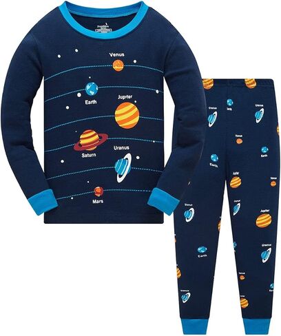 Boys Pajamas 100% Cotton Toddler Clothes Set Planet Dinosaur Long Sleeve Sleepwear 2 Piece Kids Pjs Size 3-10 Years in Kuwait