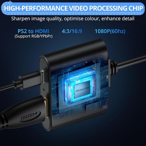 CAMWAY PS2 to HDMI Converter - 4:3/16:9 Conversion 1080P AV to HDMI Adapter Male Cable for PS1/PS2 Retro Gaming Consoles, Plug and Play,Clear Video and Audio in Kuwait