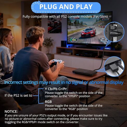CAMWAY PS2 to HDMI Converter - 4:3/16:9 Conversion 1080P AV to HDMI Adapter Male Cable for PS1/PS2 Retro Gaming Consoles, Plug and Play,Clear Video and Audio in Kuwait