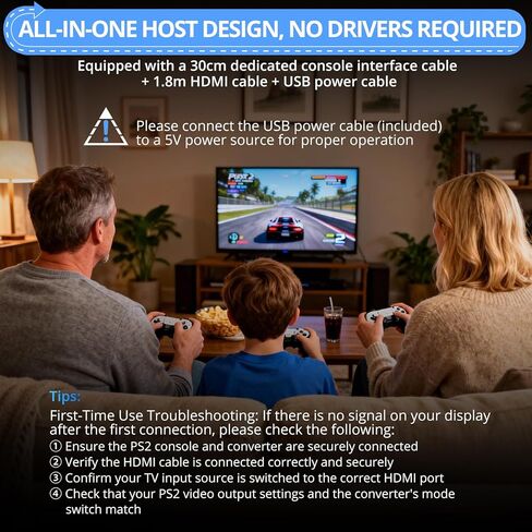 CAMWAY PS2 to HDMI Converter - 4:3/16:9 Conversion 1080P AV to HDMI Adapter Male Cable for PS1/PS2 Retro Gaming Consoles, Plug and Play,Clear Video and Audio in Kuwait