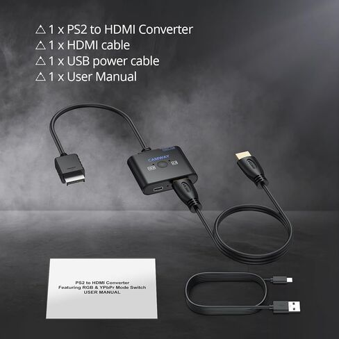 CAMWAY PS2 to HDMI Converter - 4:3/16:9 Conversion 1080P AV to HDMI Adapter Male Cable for PS1/PS2 Retro Gaming Consoles, Plug and Play,Clear Video and Audio in Kuwait