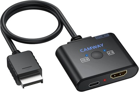 CAMWAY PS2 to HDMI Converter - 4:3/16:9 Conversion 1080P AV to HDMI Adapter Male Cable for PS1/PS2 Retro Gaming Consoles, Plug and Play,Clear Video and Audio in Kuwait