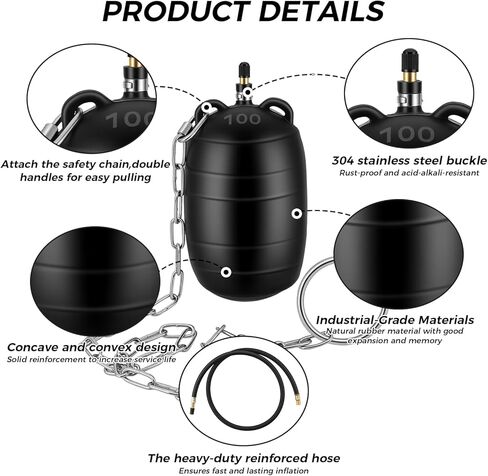 قابس أنبوب قابل للنفخ مقاس 4 بوصات، طقم توصيل اختبار الصرف الصحي مع خرطوم هواء قوي بطول 3.3 قدم وسلسلة سحب آمنة لفحص خطوط أنابيب الصرف الصحي، واختبار ضغط خطوط الأنابيب، وحجب الصرف in Kuwait
