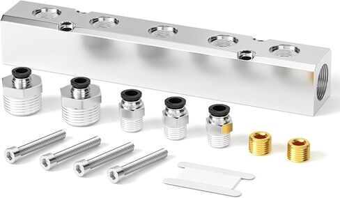 TAILONZ PNEUMATIC فضي 1/2 بوصة مدخل NPT وإخراج 1/4 بوصة NPT كتلة مشعب هوائي من الألومنيوم ثنائية الاتجاه مع توزيع عادم الهواء، مجموعات كتل هوائية مشعب الهواء المضغوط in Kuwait