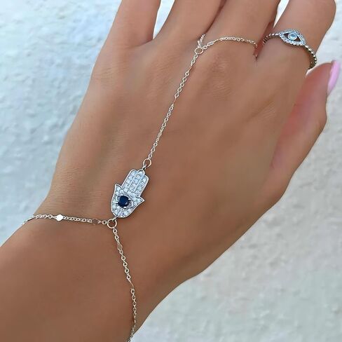 Long tiantian Hand Chain Bracelet Hand Bracelet Bracelet Ring Hand Chain Ring Bracelet Hand Chain Ring Chain Bracelet Gothic Evil Eye Charm Bracelet Luck Ring Bracelet Jewelry in Kuwait