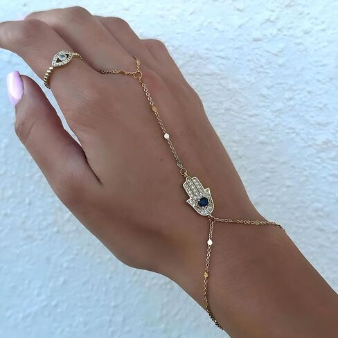 Long tiantian Hand Chain Bracelet Hand Bracelet Bracelet Ring Hand Chain Ring Bracelet Hand Chain Ring Chain Bracelet Gothic Evil Eye Charm Bracelet Luck Ring Bracelet Jewelry in Kuwait