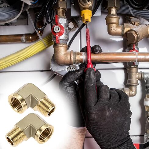 كوع شارع نحاسي 90 درجة من QWORK، 2 حزمة 1/4 بوصة NPT ذكر × 1/4 بوصة NPT أنثى مزورة، موصل نحاسي عالي الحرارة، تجهيزات أنابيب NPT in Saudi Arabia