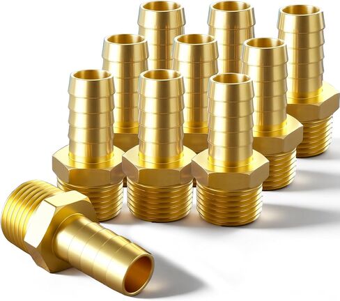 Brass Hose Barb Fitting, 1/2" Barb x 1/2" MNPT, 10-Pack, Male NPT to Hose Connector for Air, Fuel & Fluid Lines (1/2"ID to 1/2NPT) in Kuwait