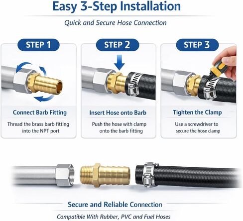 Brass Hose Barb Fitting, 1/2" Barb x 1/2" MNPT, 10-Pack, Male NPT to Hose Connector for Air, Fuel & Fluid Lines (1/2"ID to 1/2NPT) in Kuwait