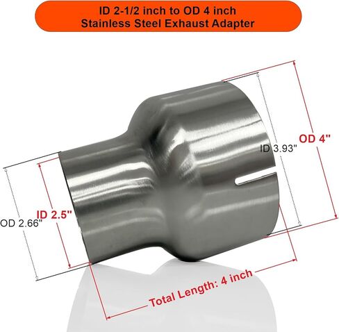 Universal Stainless ID 2.5 inch to OD 4 inch Exhaust Adapter Reducer (2-1/2" ID to 4" OD) in Kuwait