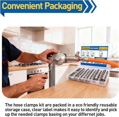 Hose Clamp Kit, 120 pcs Stainless Steel Hose Clamps Assortment Kit Adjustable 1/4'' -1/2'', Worm Gear Hose Clamps For Garden and Water Pipe, Automotive,Radiator Plumbing,Fuel Line in Saudi Arabia