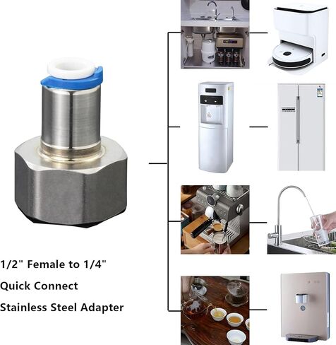 1/2" Female Thread to 1/4" Quick Connect Adapter, Stainless Steel Water Filter Fitting for RO Water Purifiers, Reverse Osmosis Filtration Systems - Quick Push-to-Connect Pipe Fitting in Saudi Arabia