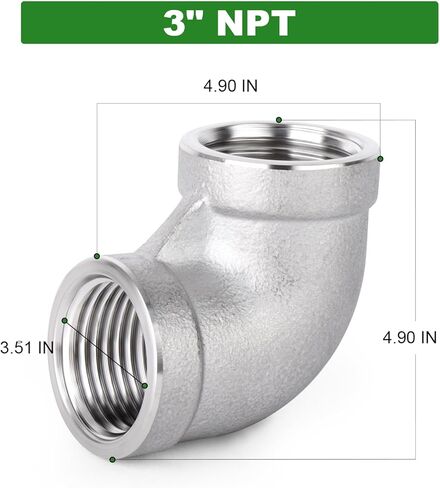 TAISHER 1 قطعة 304 الفولاذ المقاوم للصدأ 90 درجة الكوع ، 3 "NPT أنثى الأنابيب إلى 3" NPT أنثى 304 وصلة أنابيب الفولاذ المقاوم للصدأ in Saudi Arabia