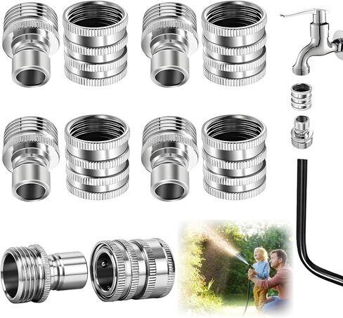5 Pack Garden Hose Quick Release Connect Fittings, 1/2 to 3/4 Inch GHT Garden Hose Adapter, Stainless Steel Heavy Duty Water Hose Connector Fitting sets for Hoses and Sprayers in Saudi Arabia