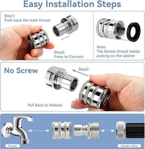 5 Pack Garden Hose Quick Release Connect Fittings, 1/2 to 3/4 Inch GHT Garden Hose Adapter, Stainless Steel Heavy Duty Water Hose Connector Fitting sets for Hoses and Sprayers in Saudi Arabia