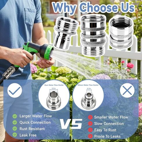 5 Pack Garden Hose Quick Release Connect Fittings, 1/2 to 3/4 Inch GHT Garden Hose Adapter, Stainless Steel Heavy Duty Water Hose Connector Fitting sets for Hoses and Sprayers in Saudi Arabia