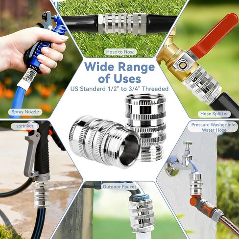 5 Pack Garden Hose Quick Release Connect Fittings, 1/2 to 3/4 Inch GHT Garden Hose Adapter, Stainless Steel Heavy Duty Water Hose Connector Fitting sets for Hoses and Sprayers in Saudi Arabia