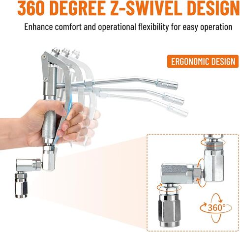 Grease Control Handle Valve for Grease Pump, 18" Flexible Spout with 4 Jaws Coupler, 1/4" NPT(f) Inlet Thread, 7500 PSI Max Working Pressure, 360 Degree Z Swivel Design in Saudi Arabia